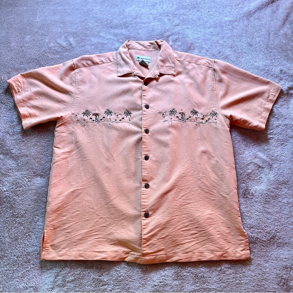 Havana Jacks Cafe Hawaiian Shirt Men's Large Peach Orange Tropical Cocktails
